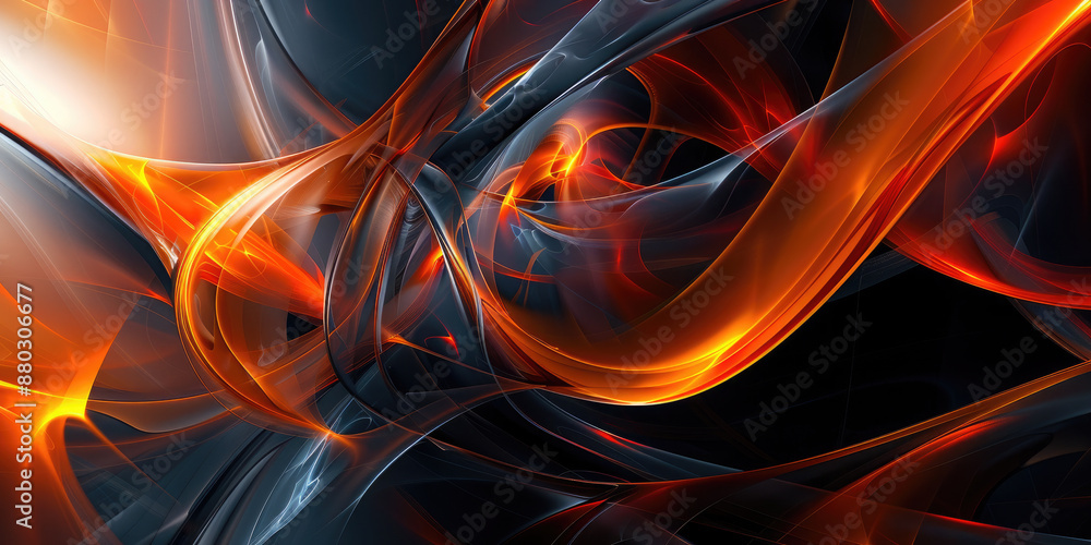 Poster abstract background of moving black and orange lines in the form of waves. energetic and intense vis
