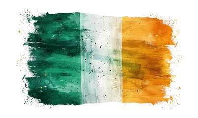 Fototapeta premium Watercolor abstract painted background with Ireland grunge flag. Template for national holidays or celebration background.