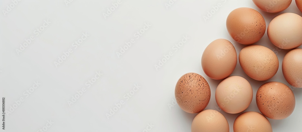 Aufkleber A close-up of fresh eggs arranged neatly on a plain white background with ample space for a copy space image.