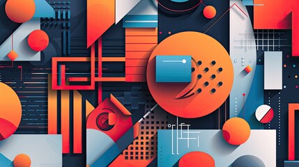Modern geometric design with bold shapes and vibrant colors