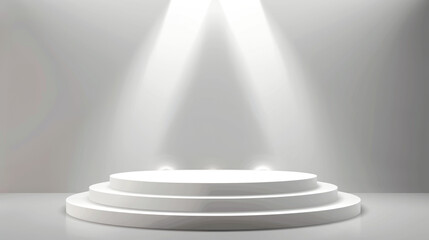 Obraz premium Vector illustration of an illuminated white round podium.