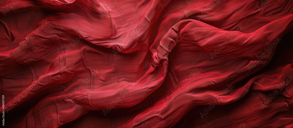Fototapete macro banner featuring a crumpled red linen fabric texture with a stone-washed appearance and ample 