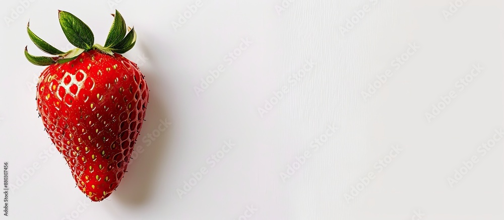 Poster a summery image of a vibrant red strawberry placed on a clean white background with ample copy space