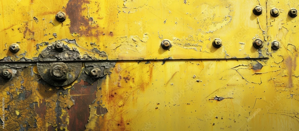 Poster grunge background featuring an aged, rusty yellow metal surface with a distressed look and copy spac