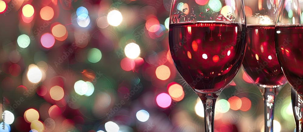Aufkleber a festive holiday celebration with three red wine glasses displayed in a close-up view against color