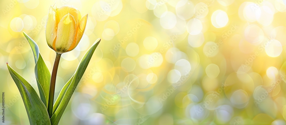 Aufkleber a spring-themed easter background featuring a single close-up yellow tulip with copy space for added