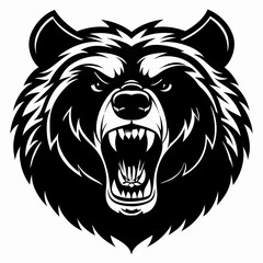 Fierce Roaring Bear Head - Bold Black and White Mascot Illustration