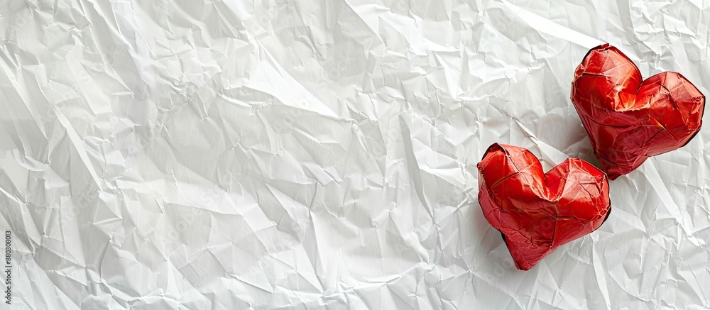 Poster a backdrop featuring two red hearts on white paper with ample copy space image.