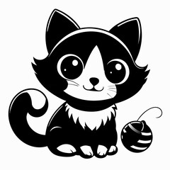 Black and White Cartoon Cat Illustration