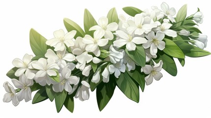 Soft watercolor illustration of white jasmine flowers with delicate shading, perfect for spring designs.