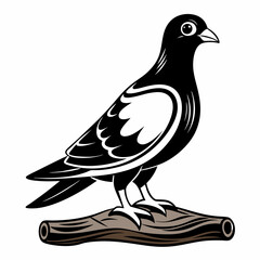 Elegant Pigeon on Branch - Stylized Black and White Vector Illustration