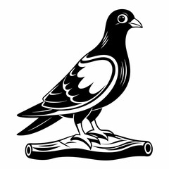 Elegant Pigeon on Branch - Stylized Black and White Vector Illustration
