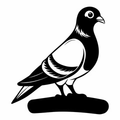 Elegant Pigeon on Branch - Stylized Black and White Vector Illustration