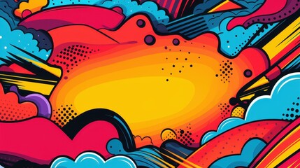 Bold abstract comic speech bubble creates dynamic energy and excitement in panel.