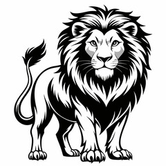 Elegant Black and White Lion Illustration - Majestic Animal Art