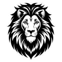 Bold Black and White Lion Head Illustration