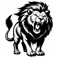 Fototapeta premium Fierce Roaring Lion Illustration - Black and White Vector Art