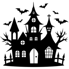 Halloween house silhouette Set Vector illustration