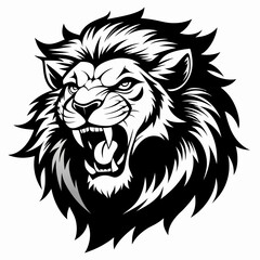 Fierce Roaring Lion Illustration - Black and White Vector Art