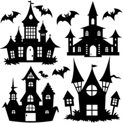 Halloween house silhouette Set Vector illustration