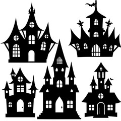 Halloween house silhouette Set Vector illustration
