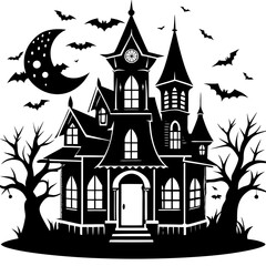 Halloween house silhouette Set Vector illustration