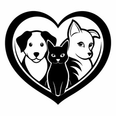 Heartfelt Pet Companionship: Silhouette of Dog and Cat in Love