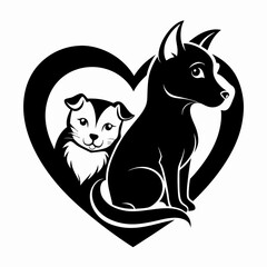 Heartfelt Pet Companionship: Silhouette of Dog and Cat in Love