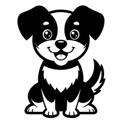 Playful Cartoon Puppy Design - Cute Black and White Outline