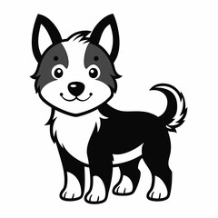 Playful Cartoon Puppy Design - Cute Black and White Outline