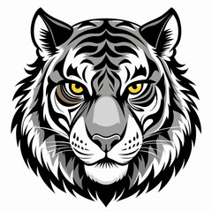 Black and White Tiger Head Illustration - Bold and Fierce Design