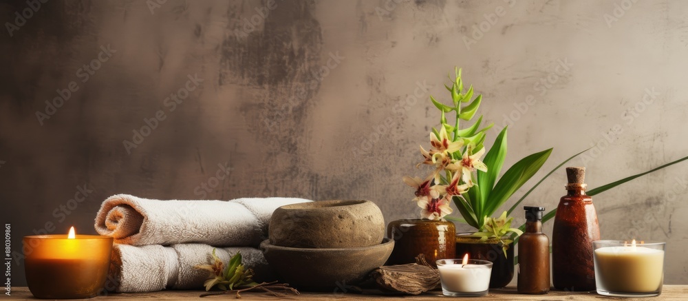 Poster Rustic spa composition featuring a copy space image.