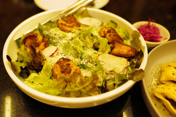 Close up bowl of Shrimp salad