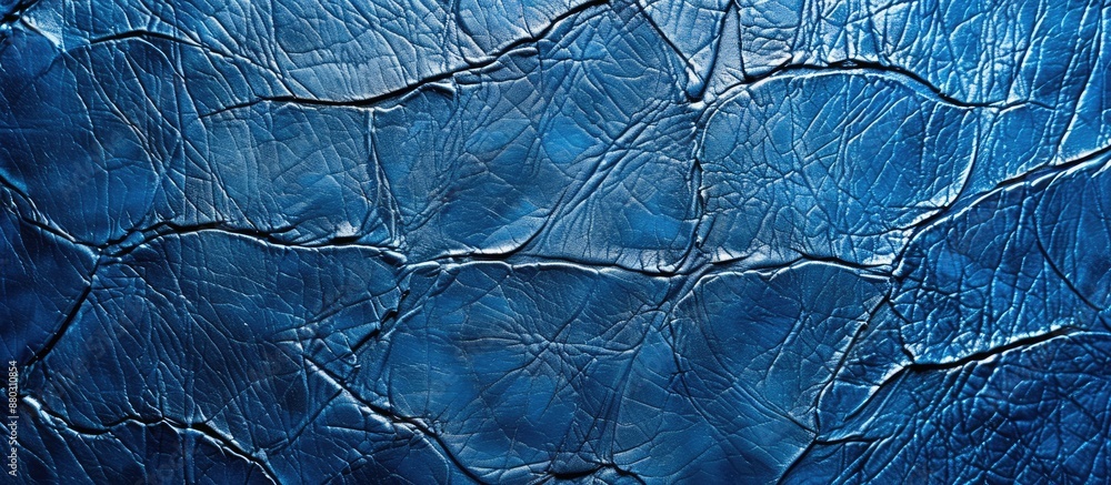 Aufkleber an abstract blue artificial leather texture that serves as a background for design, with copy space 