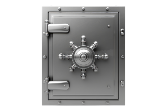 Metal safe with lock isolated on transparent background