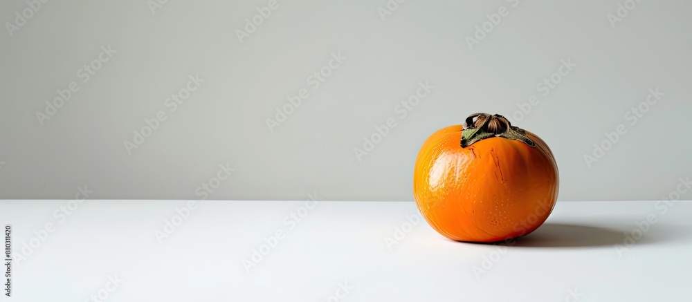 Poster A vibrant persimmon fruit set against a clean white backdrop, creating a striking composition with copy space image.