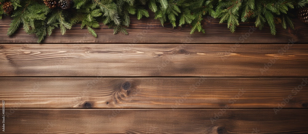 Fototapete wooden board background showcasing a christmas fir tree with ample space for additional content or t