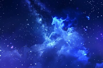 Fototapeta premium Ethereal Dog Ascending to the Cosmos in Milky Way Night Sky, Digital Painting.