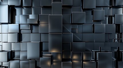 Modern stylish block-like wall design featuring 3D blocks with metallic surfaces, creating a futuristic and sleek abstract background