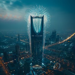Fireworks Display Over Kingdom Tower, Riyadh