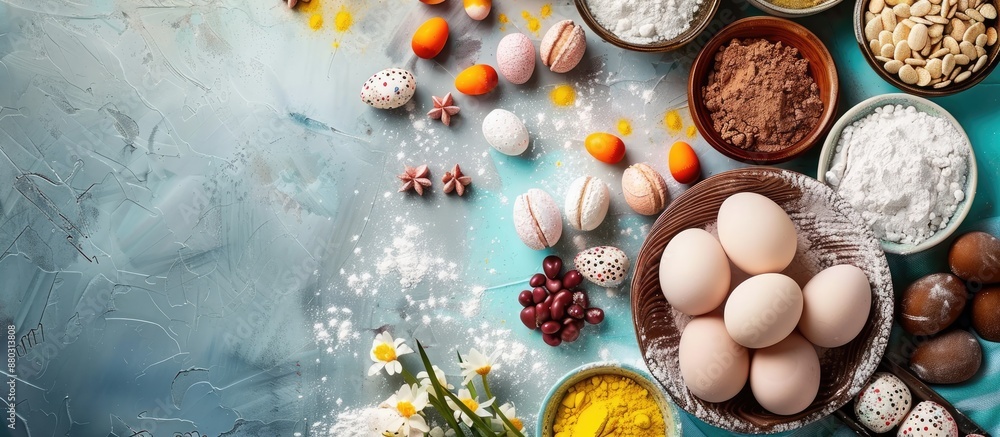 Poster baking easter treats with a background perfect for a copy space image.