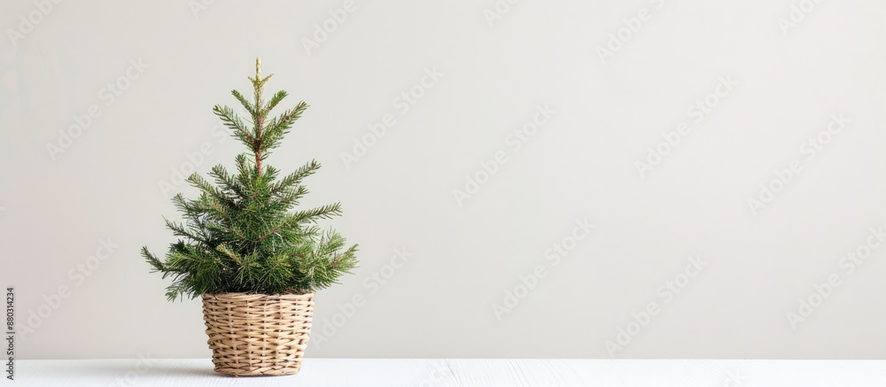 Poster A small Christmas tree in a basket with a white background perfect for adding text in the copy space image.