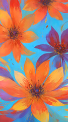 painting of flowers with orange and purple petals