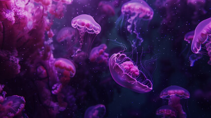 Beautiful jellyfish swimming in the deep sea