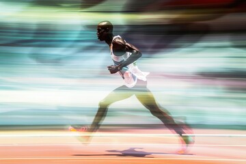 Dynamic Kenyan Marathon Runner in Mid-Race Captured with Motion Blur - High-Intensity Sports Photography
