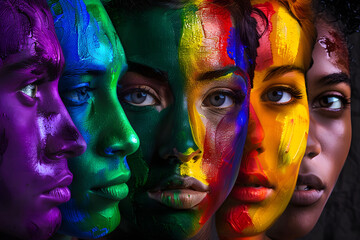 people with faces painted with lgtbi colors