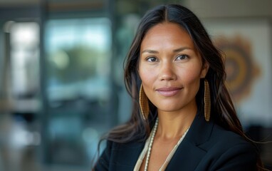 A woman with brown hair and brown eyes is wearing a black jacket and a necklace. She is smiling and looking directly at the camera
