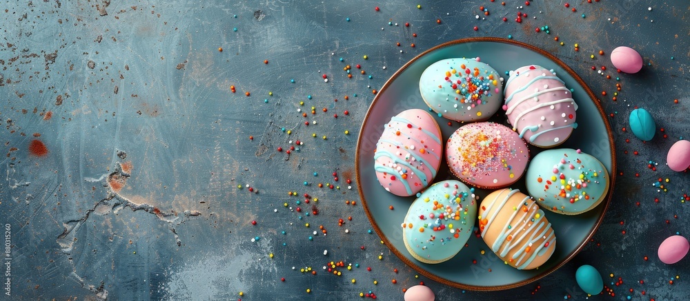 Aufkleber Easter cookies on a plate set against a textured background with room for text in the image.