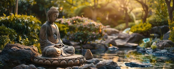 Peaceful meditation in a serene garden