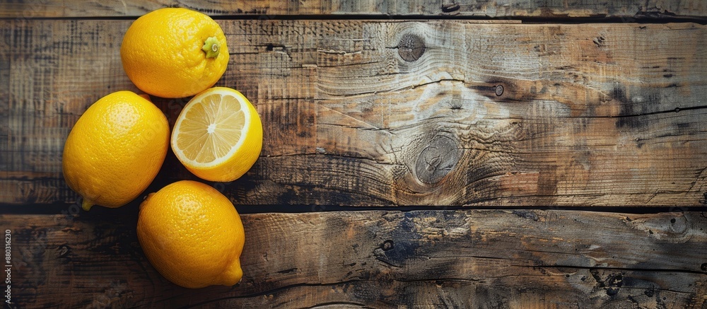 Poster Lemons displayed on a rustic wooden board with copy space image.